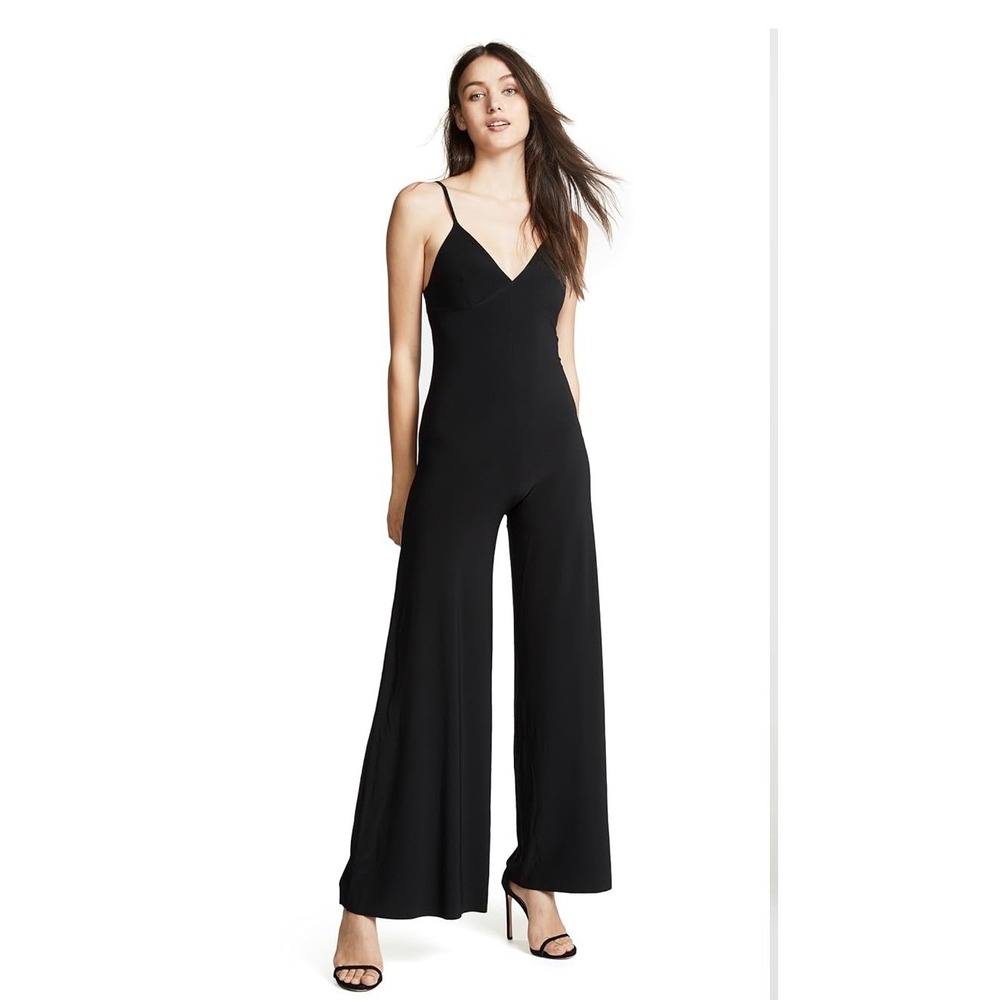 Norma Kamali Slip Jumpsuit Size Small Black Wide Leg Jersey Romper - Picture 5 of 8